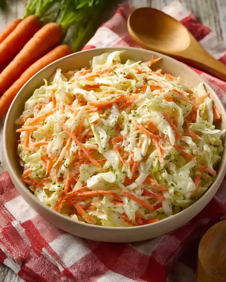 Creamy buttermilk coleslaw dressing in a bowl, garnished with herbs.