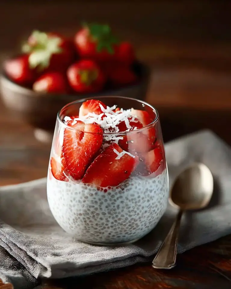 Bowl of coconut chia pudding topped with fresh fruit and nuts