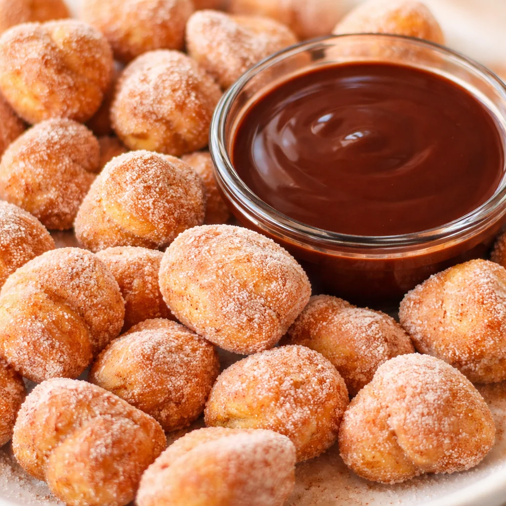 Fluffy Air Fryer Churro Bites dusted with cinnamon sugar and ready to enjoy.