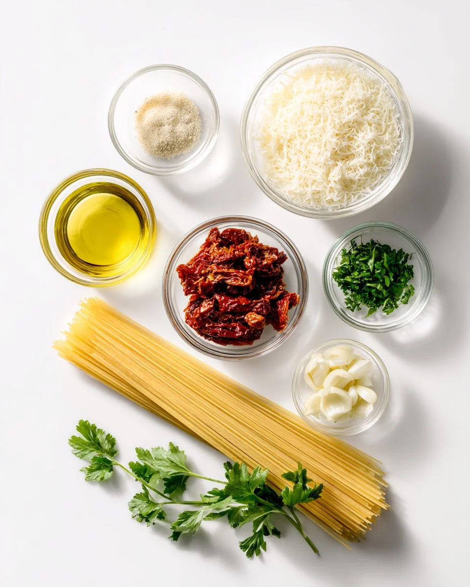 One Pot Spaghetti with Sun-Dried Tomatoes and Parmesan