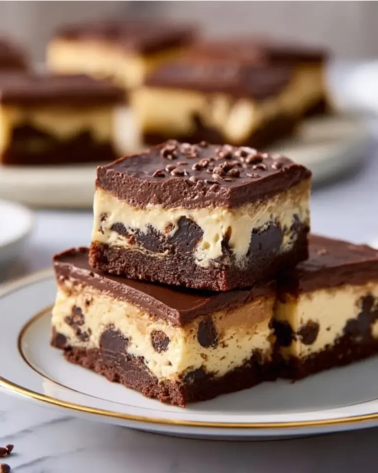 Delicious Chocolate Chip Cookie Cheesecake Bars with chocolate chips and creamy cheesecake