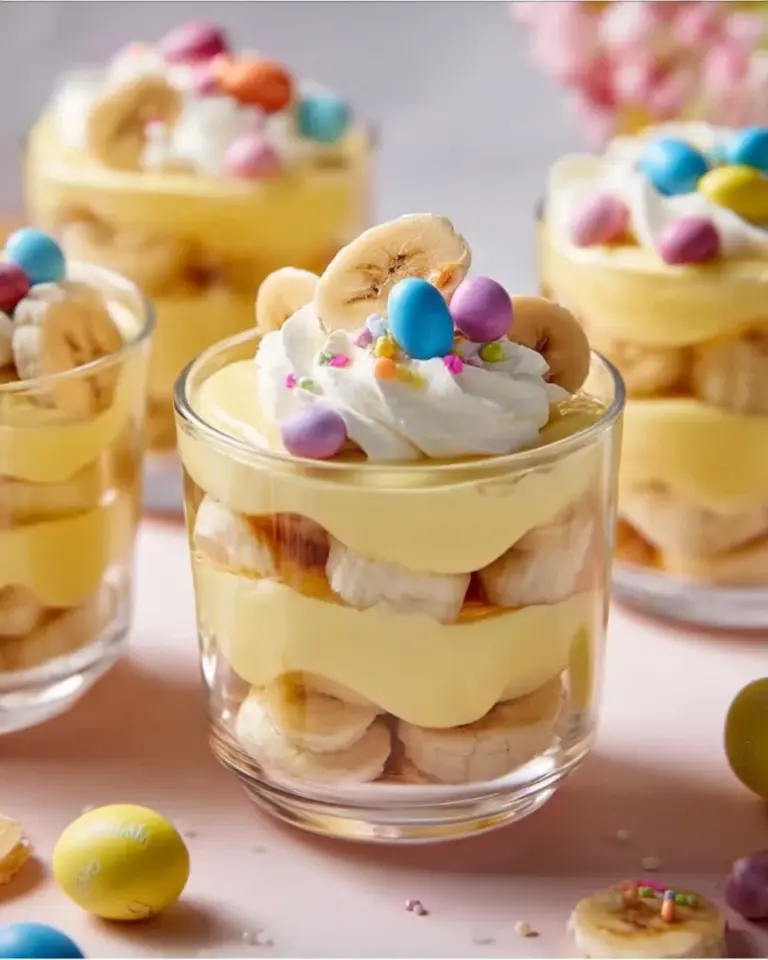 Easter Banana Pudding Cups decorated for a festive celebration