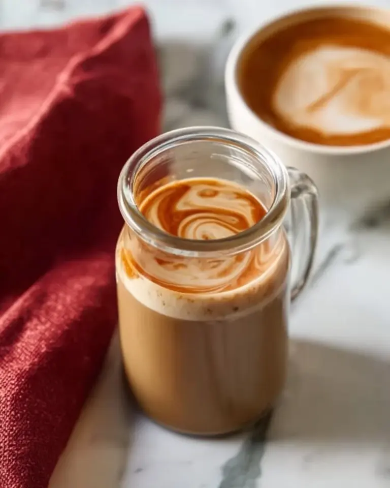 Delicious homemade coffee creamer in a glass jar with spices.