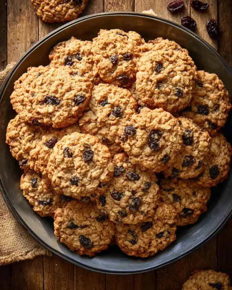 Homemade oatmeal raisin cookies with oats and plump raisins
