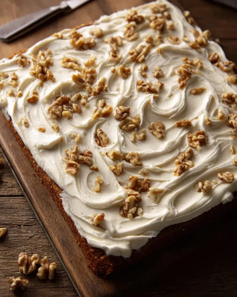 Sheet Pan Carrot Cake Bars topped with cream cheese frosting