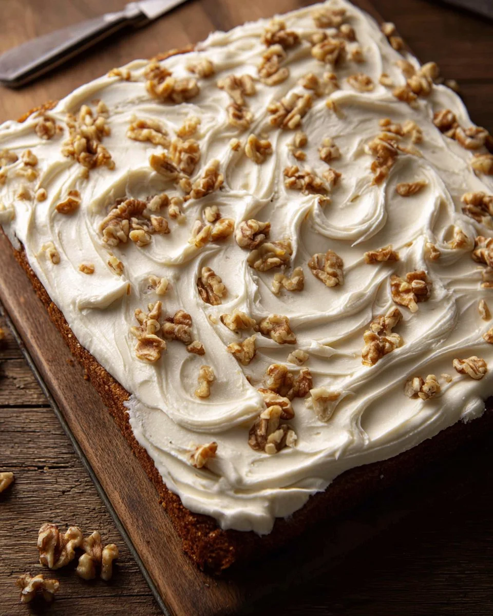 Sheet Pan Carrot Cake Bars topped with cream cheese frosting