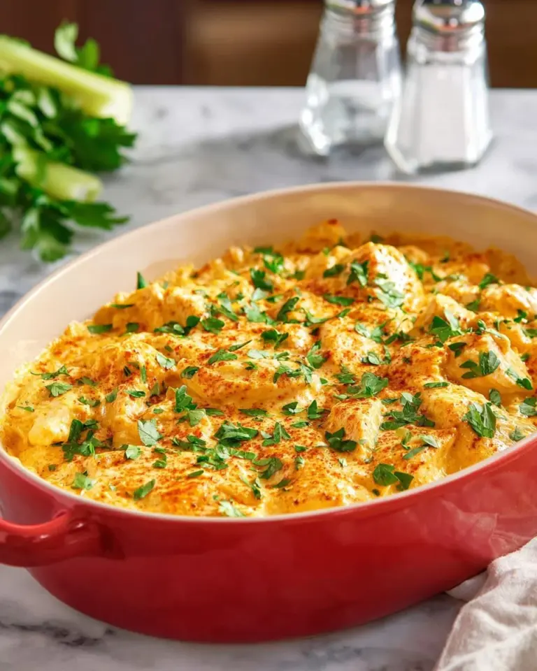 AIP Buffalo Chicken Dip in a bowl, garnished and ready to serve.