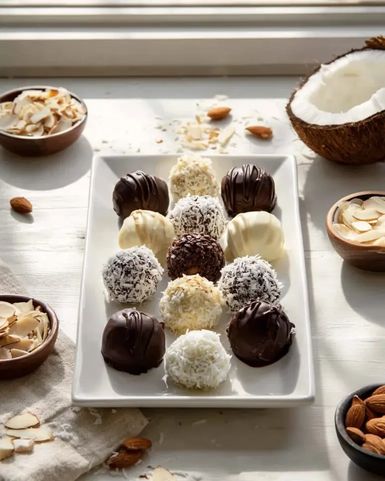 Deliciously crafted Almond Joy Truffles with chocolate, coconut, and almonds.