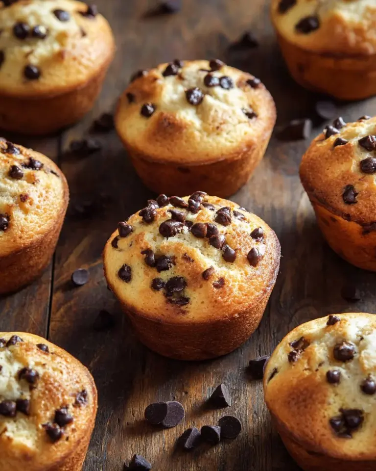 Freshly baked bakery style chocolate chip muffins with warm chocolate chunks