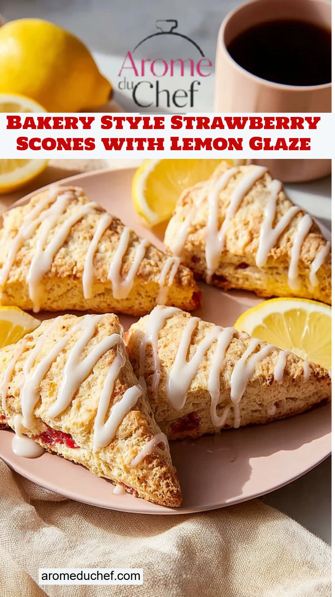 Bakery Style Strawberry Scones with Lemon Glaze