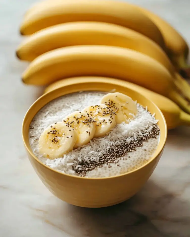 Delicious banana chia seed pudding served in a bowl with sliced bananas on top.