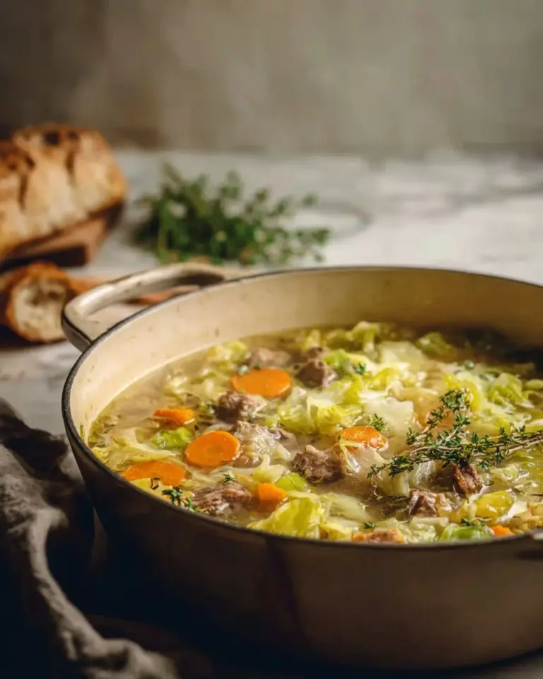 Healthy diet cabbage soup with ground turkey in a bowl