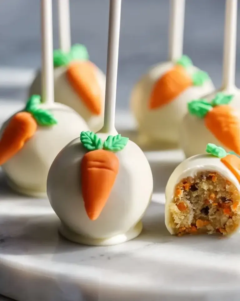 Delicious carrot cake pops decorated with cream cheese frosting