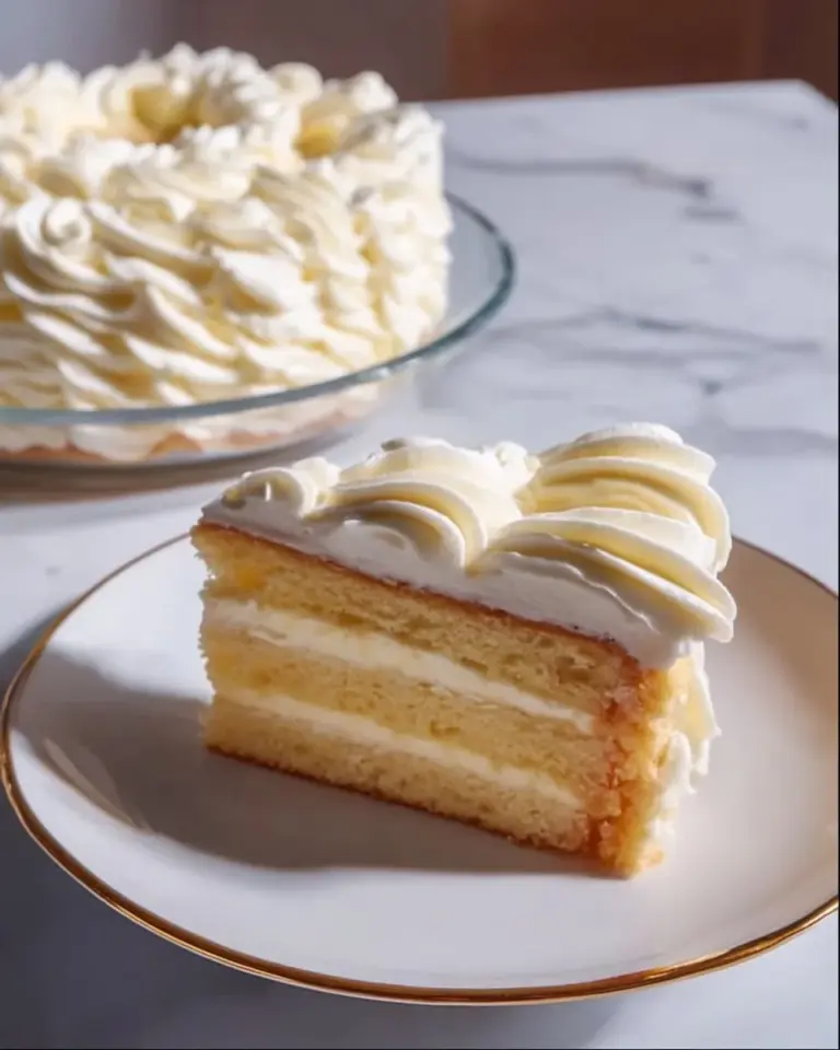 Delicious homemade Chantilly Frosting on a cake