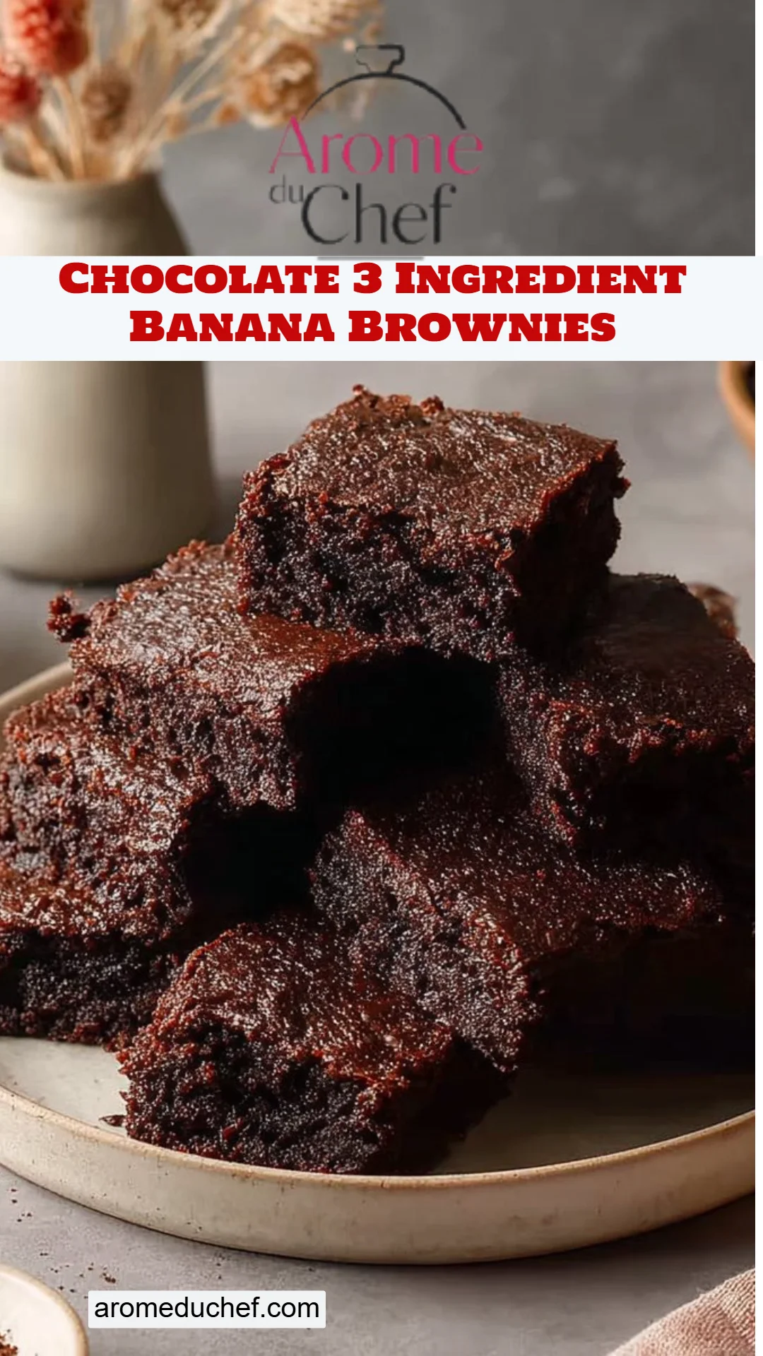 Chocolate 3 Ingredient Banana Brownies
