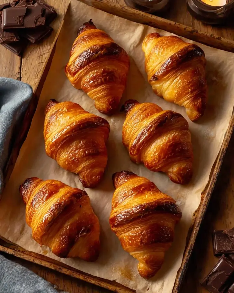 Delicious chocolate croissants fresh from the oven, flaky and rich in chocolate.