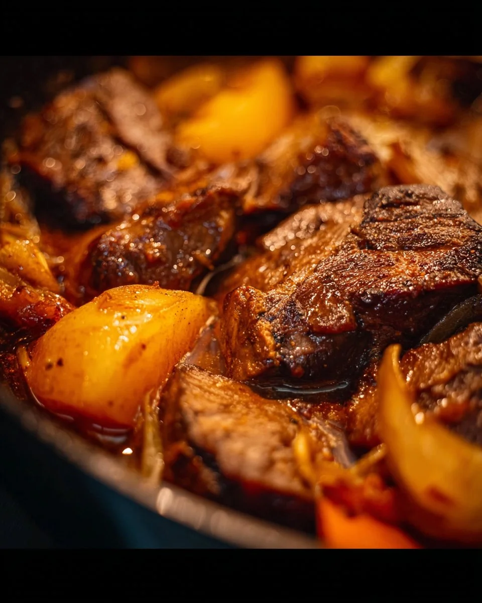 Delicious chuck roast in a crock pot, ready to serve with vegetables.