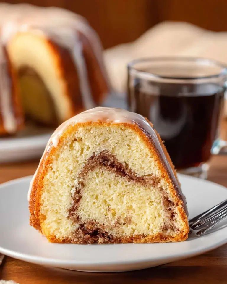 Delicious Cinnamon Swirl Bundt Cake with a rich, buttery swirl