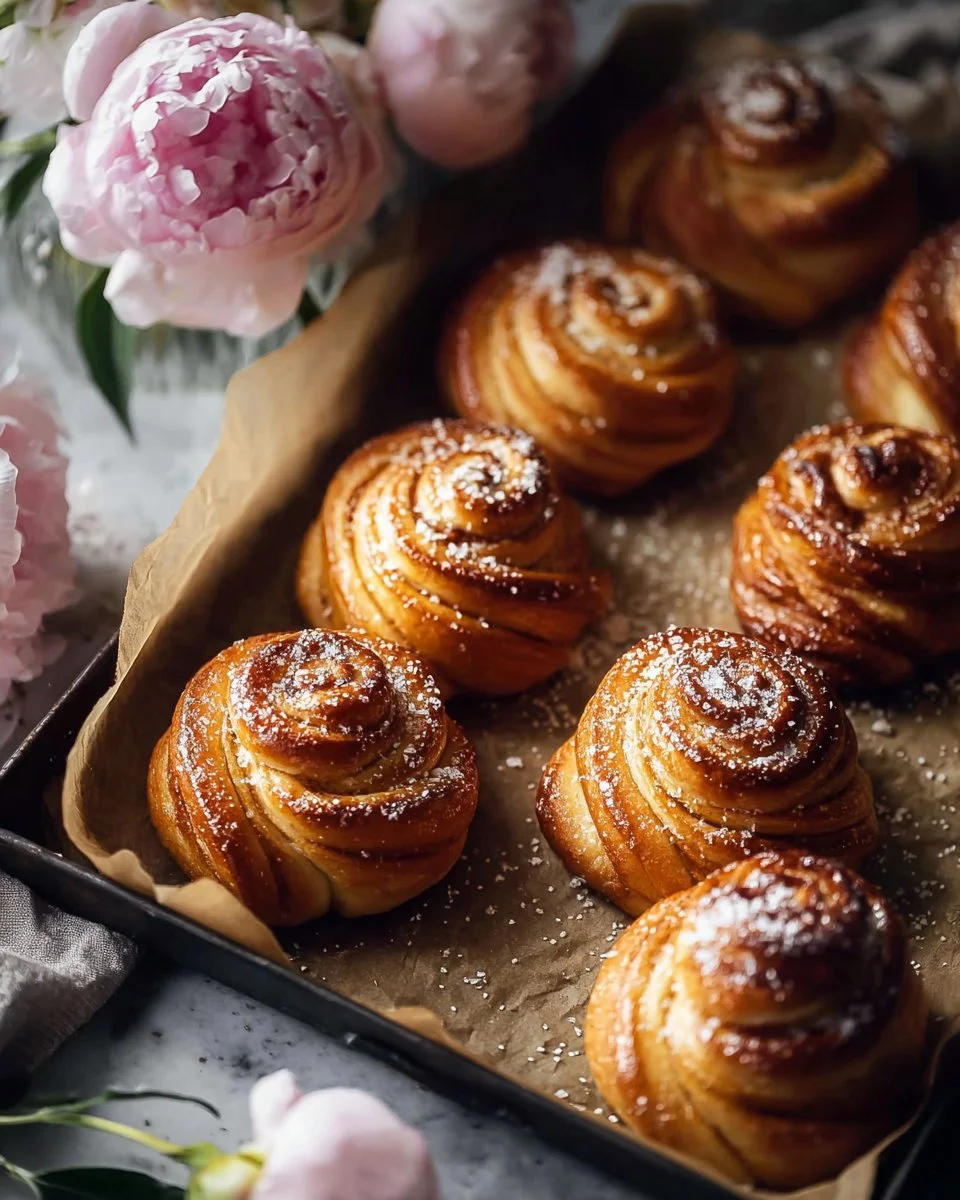 Freshly baked classic croissant buns on a wooden table