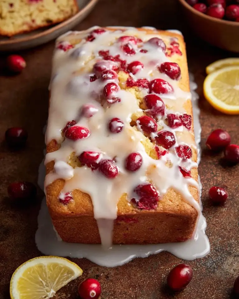 Freshly baked cranberry orange loaf with cranberries and orange zest