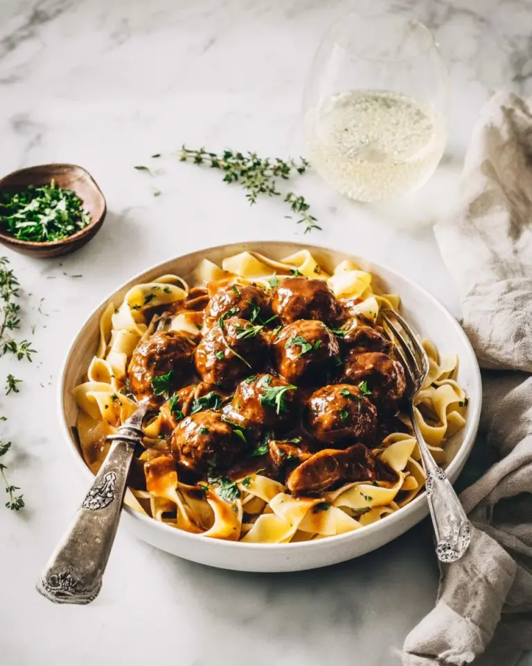 Creamy mushroom pappardelle pasta dish topped with herbs and Parmesan cheese