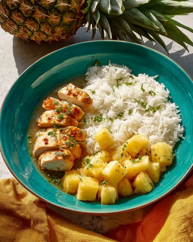 Crockpot Pineapple Chicken garnished with fresh herbs and served on a plate