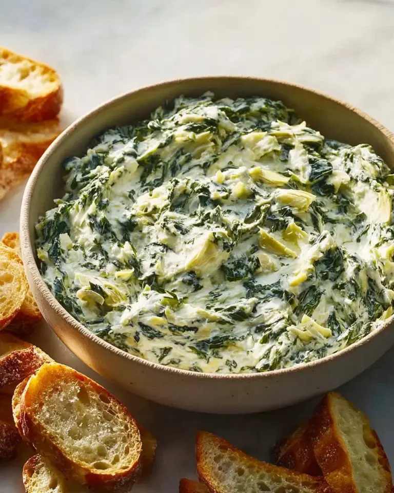 Crockpot Spinach Artichoke Dip in a serving bowl, creamy and delicious.