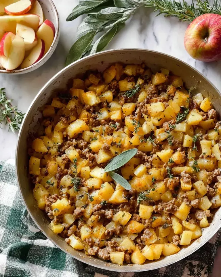 Delicious easy AIP ground turkey hash served in a bowl with fresh herbs.