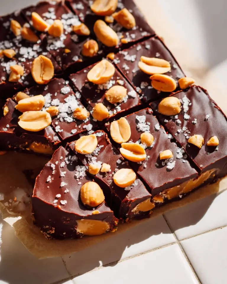 Homemade chocolate date bark topped with nuts and sea salt.