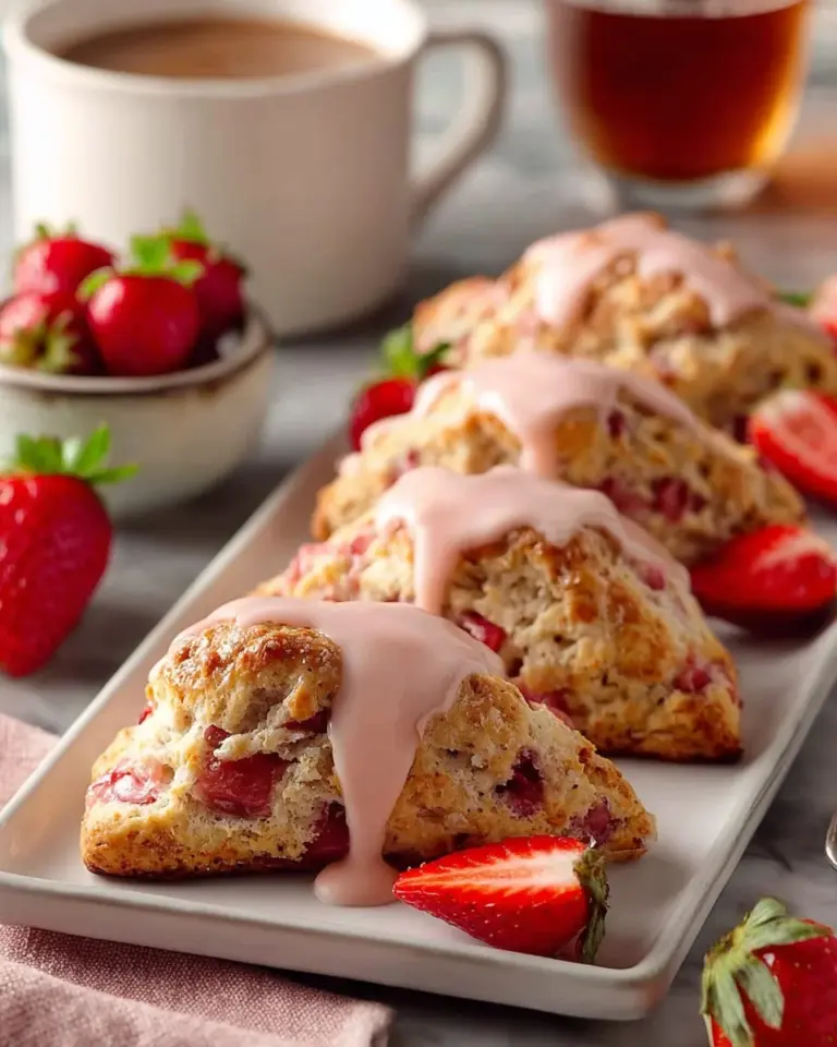 Easy homemade strawberry scones with a strawberry glaze on top