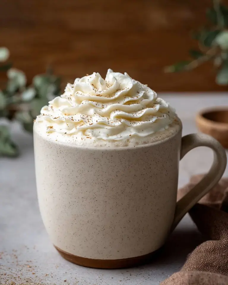 Delicious eggnog whipped cream topping on festive holiday desserts