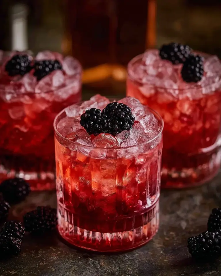 Frosted Blackberry Bourbon Smash cocktail garnished with blackberries and mint