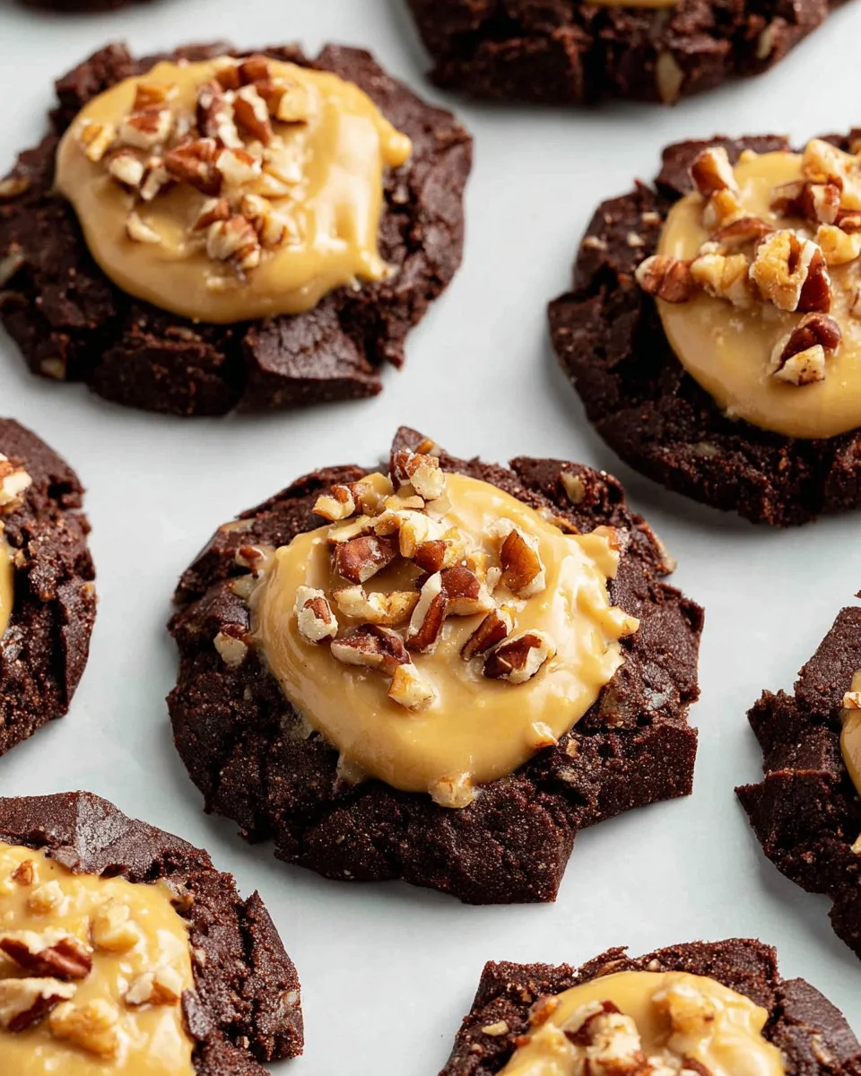 Homemade German chocolate cookies with chocolate and coconut topping