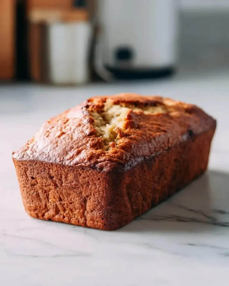 Healthy banana bread made with almond flour on a wooden cutting board