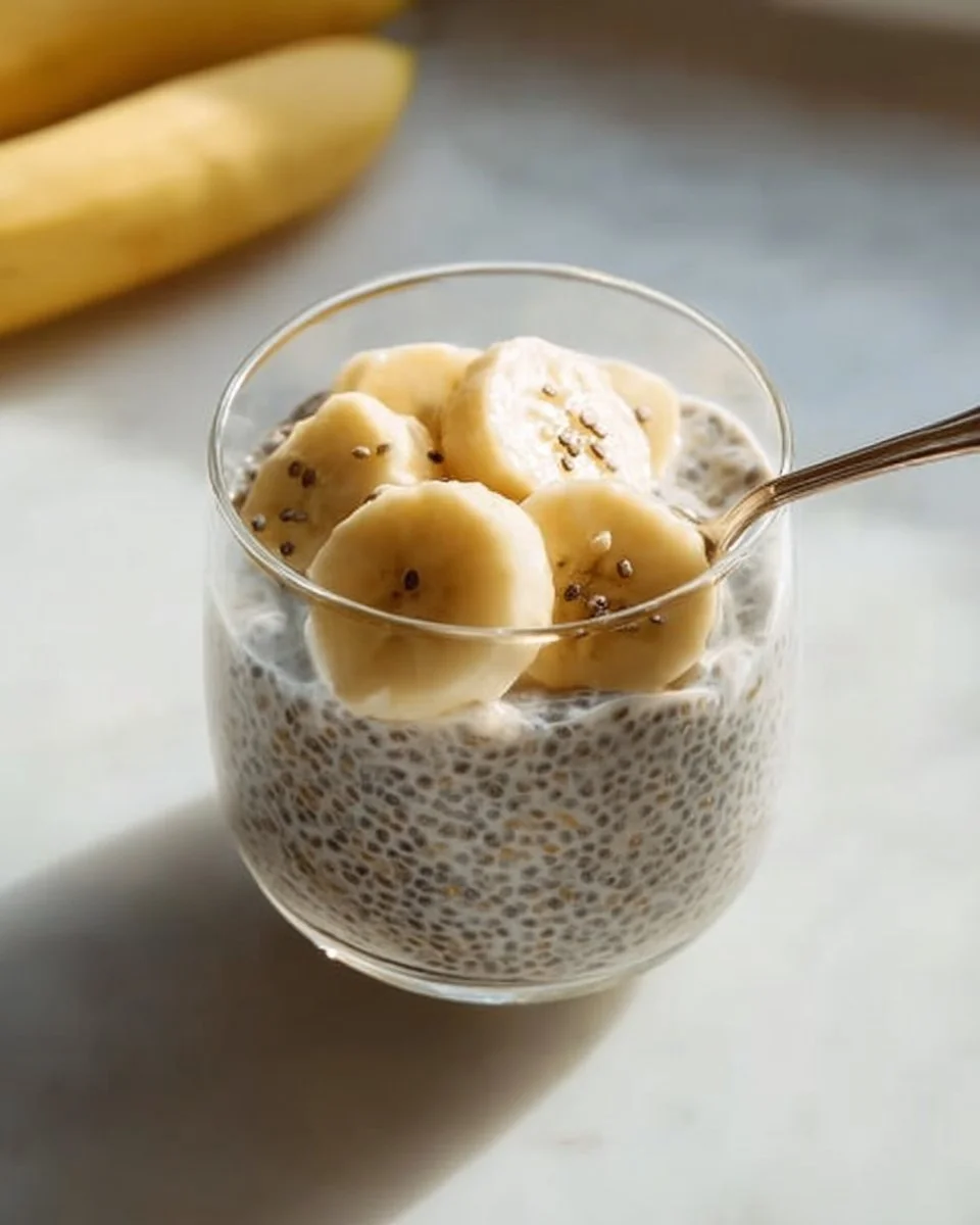 Healthy banana chia pudding served in a bowl with fresh banana slices and chia seeds