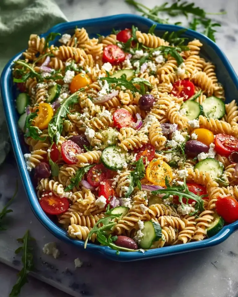Banza Pasta Salad with colorful veggies and high protein content for healthy meals