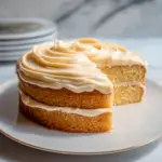 A delicious bowl of honey buttercream frosting ready for cakes and cupcakes.