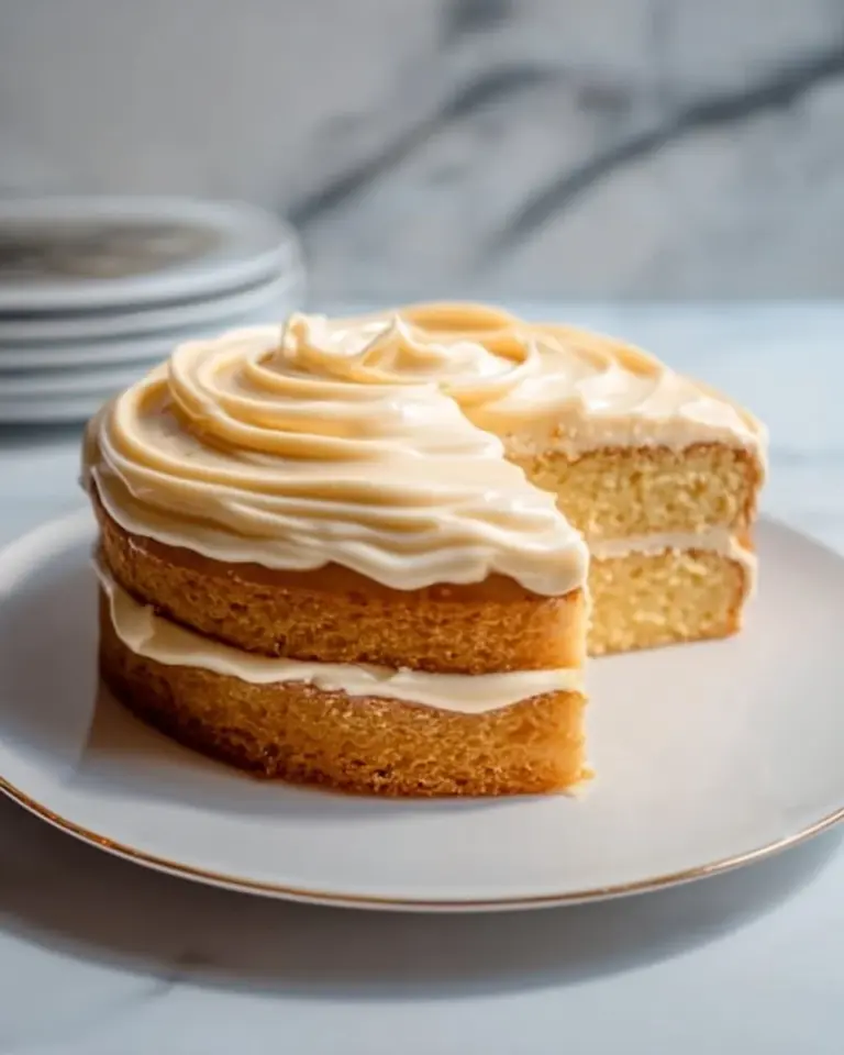 A delicious bowl of honey buttercream frosting ready for cakes and cupcakes.