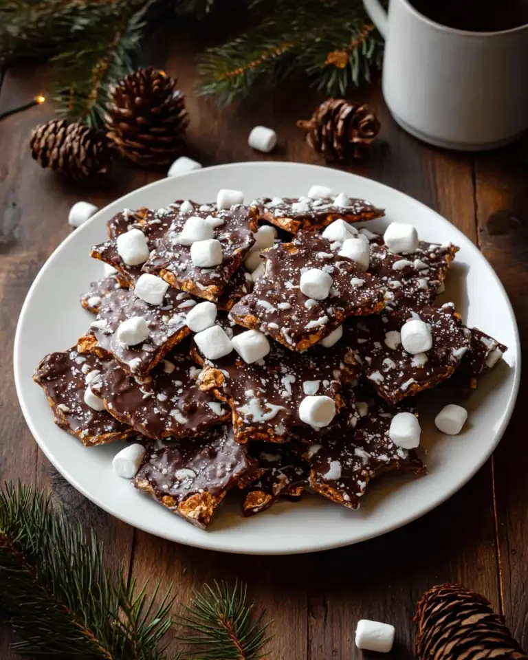 Delicious Hot Cocoa Christmas Crack topped with chocolate and festive sprinkles.