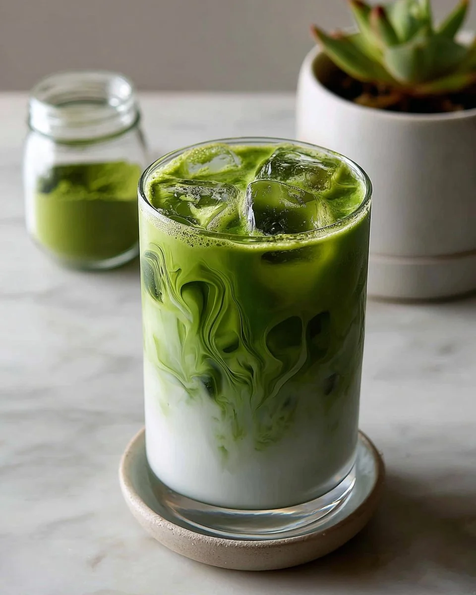 Iced Matcha Latte served in a glass with ice and a straw