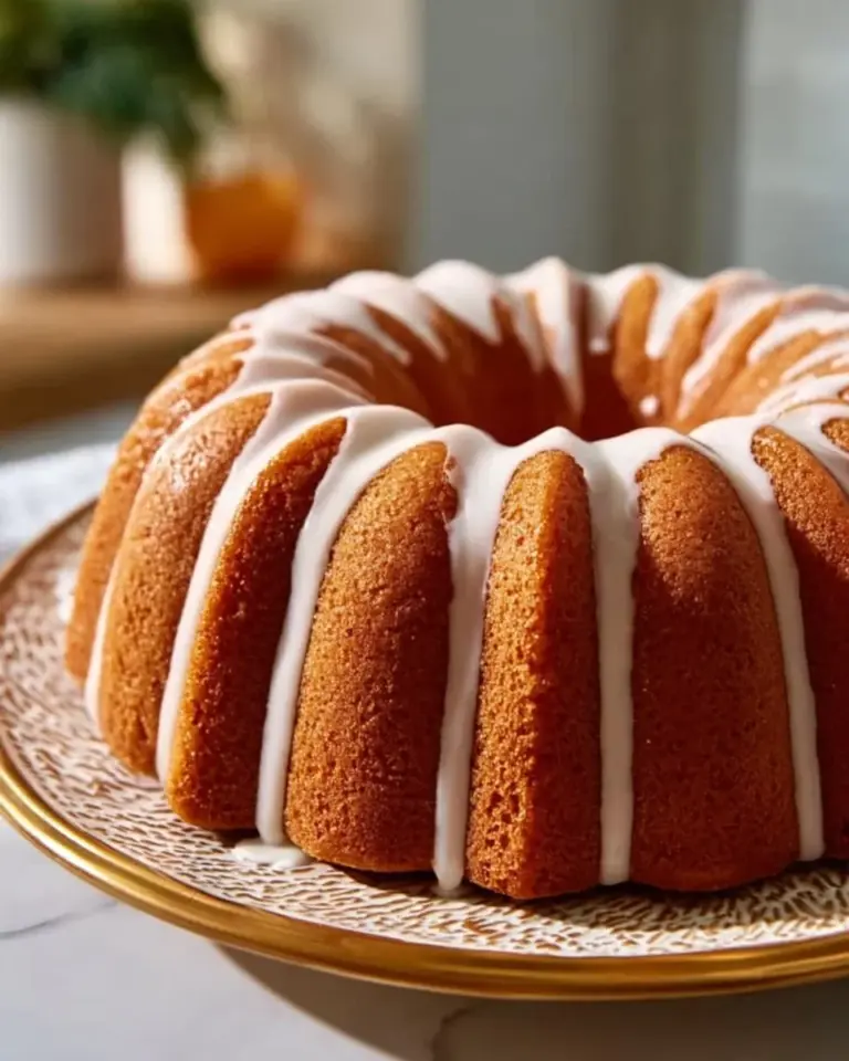Delicious Kentucky Butter Cake with a golden butter glaze on a serving plate.