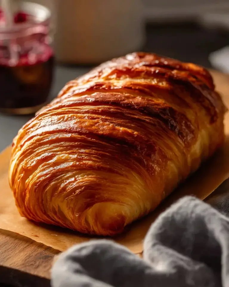 Delicious laminated dough bread showcasing flaky layers and golden crust