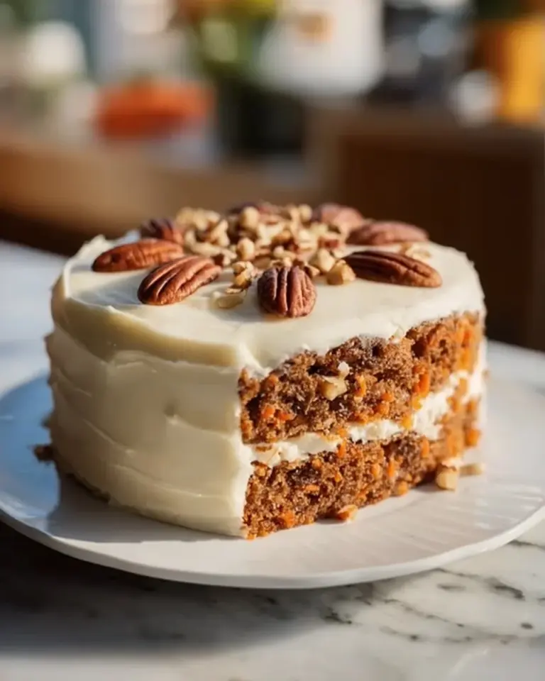 Delicious low carb carrot cake slice on a plate with icing