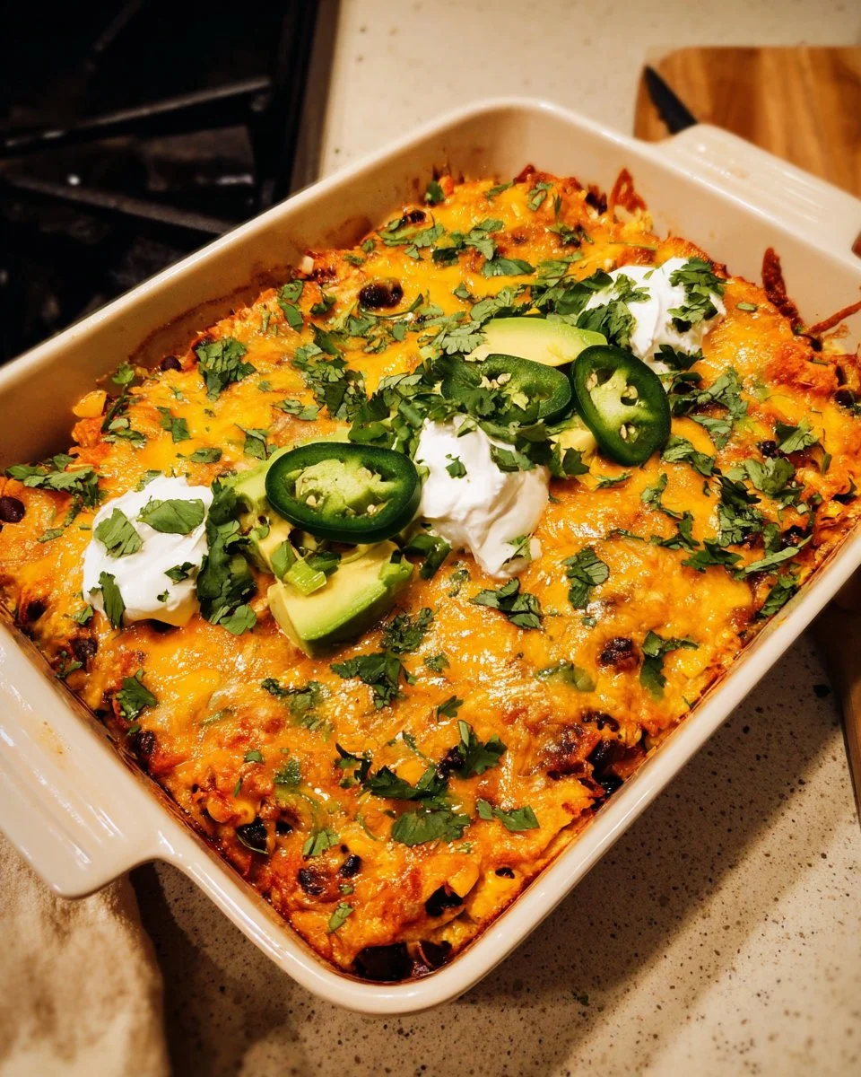 Delicious Mexican Chicken Casserole baked with cheese and spices