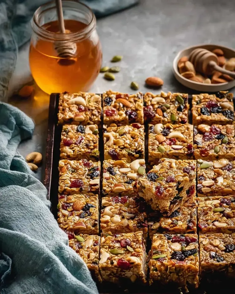 Homemade no-bake granola bars with nuts and dried fruit
