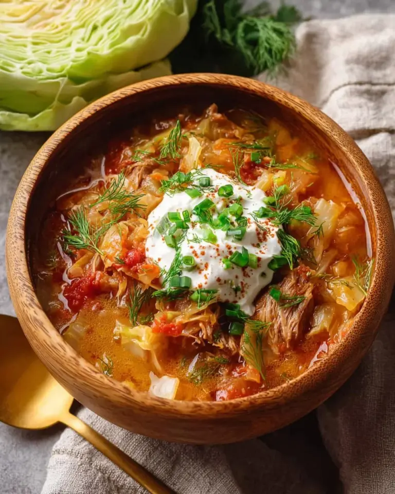 Bowl of hearty Pork Chop and Cabbage Soup with fresh ingredients