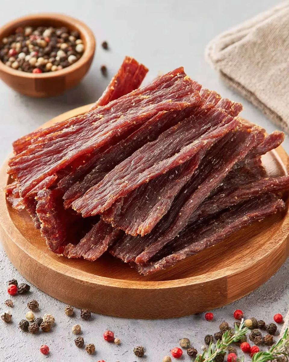 Savory dehydrated ground turkey jerky in a convenient snack package