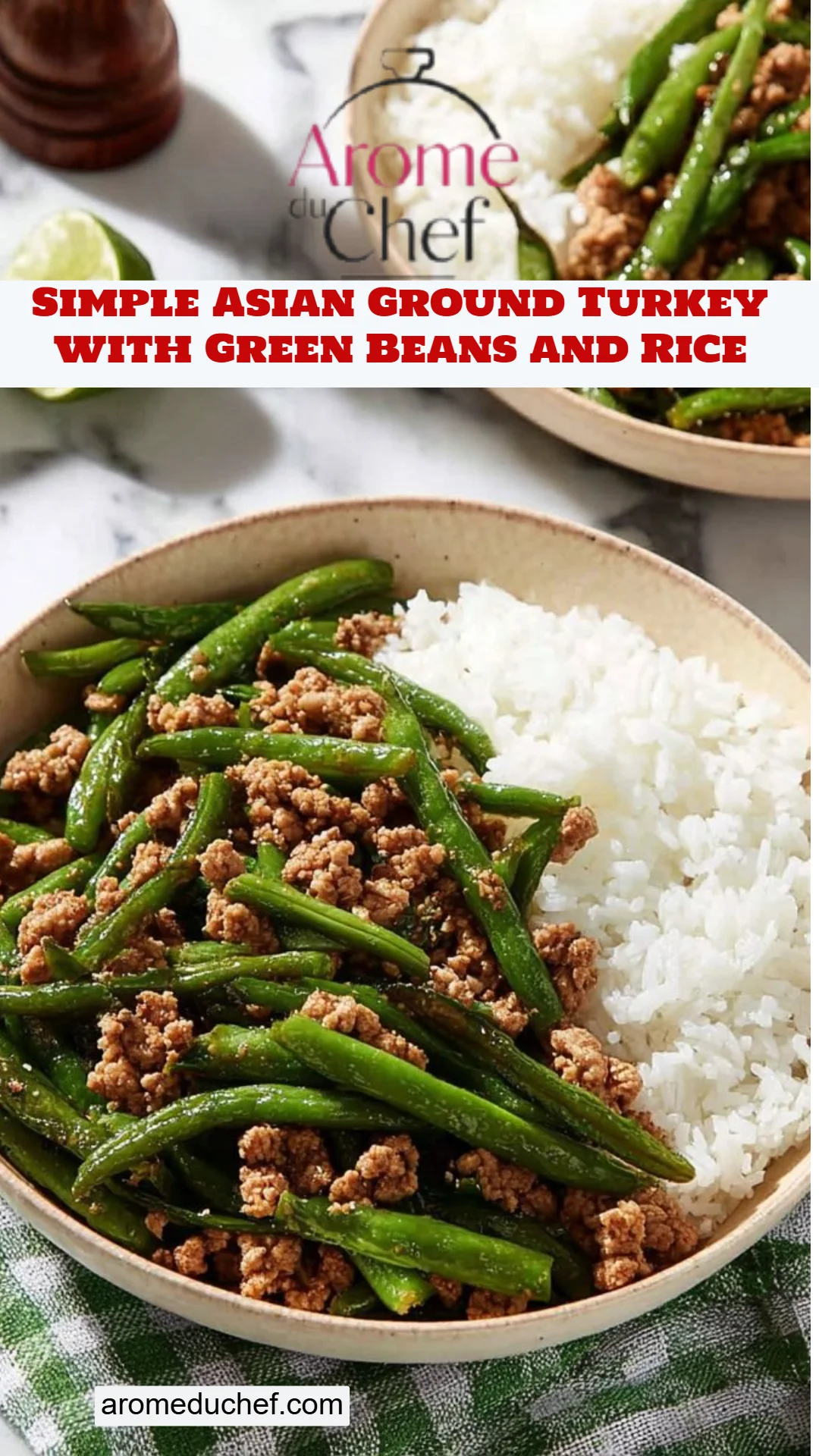 Simple Asian Ground Turkey with Green Beans and Rice