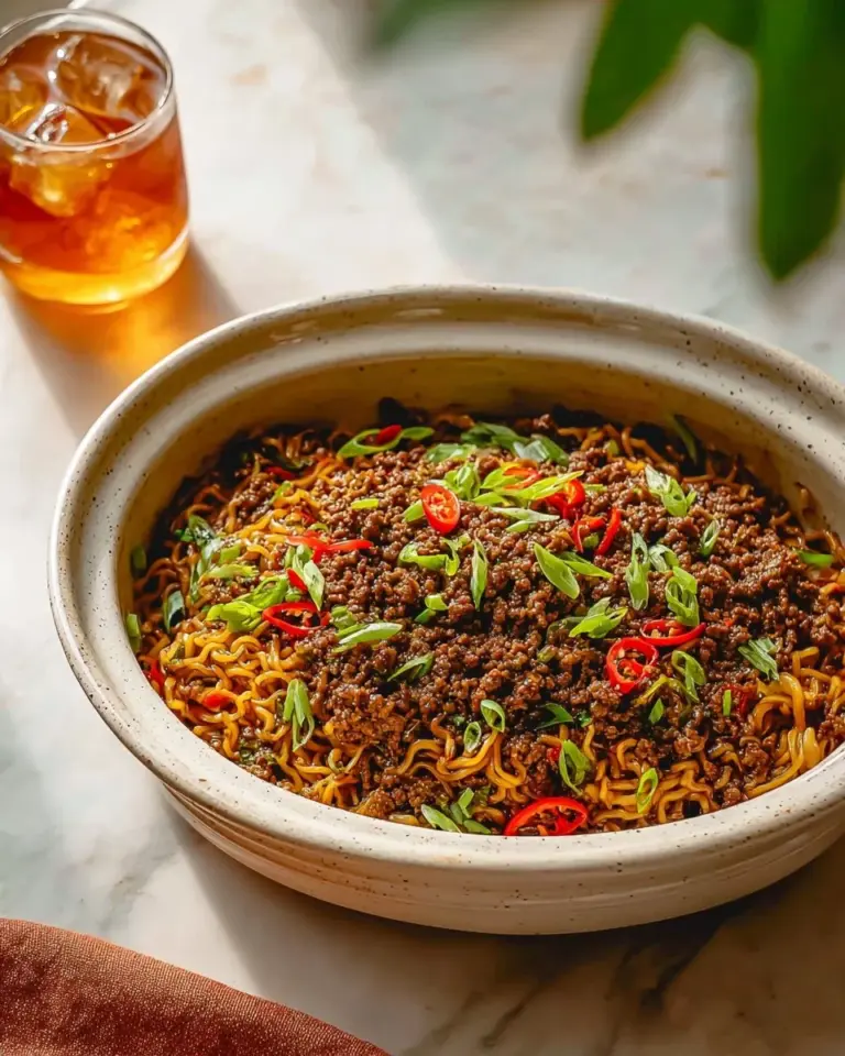 Delicious bowl of simple Crock Pot Ramen noodles topped with fresh ingredients