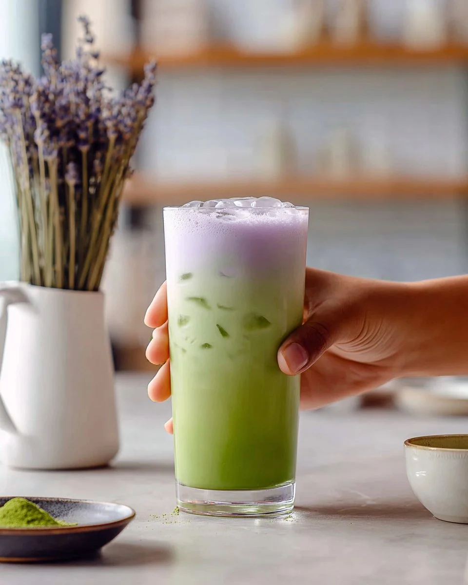 Simple Matcha Latte with Lavender Cold Foam